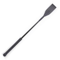 Black leather whip, plastic handle and leather rectangle