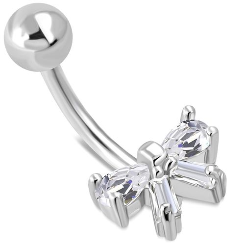 Piercing do brucha z chirurgickej ocele striebornej farby, zikrónová mašľa