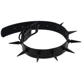 Black erotic leather choker, metal spikes