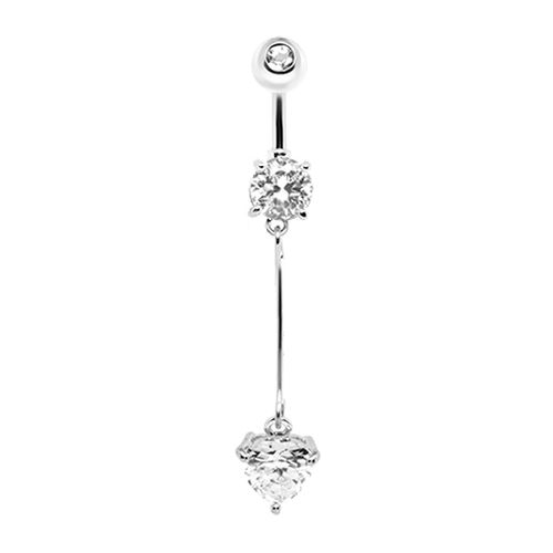 Oceľový piercing do pupku so zirkónmi, srdce