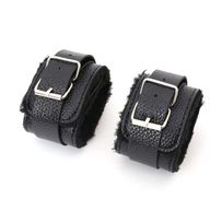 Erotic set, leather handcuffs and mask, black color