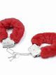 Hairy and metal handcuffs, red color