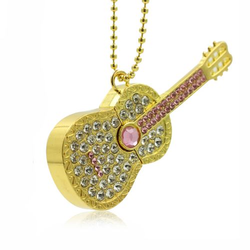 USB náhrdelník pre ženu, gitara zlatej farby so zirkónmi - 8 GB