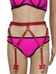 Red leather garter belt, clips and bows