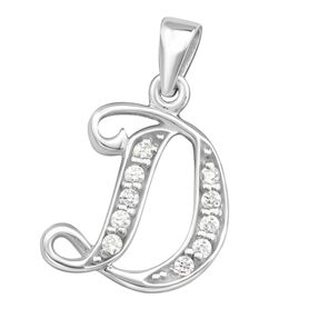 Prívesok zo striebra 925 na retiazku, číre zirkóny - Písmenko "D"