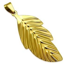 Prívesok na retiazku, väčší list zlatej farby z chirurgickej ocele