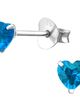 Dámske strieborné náušnice 925, modré srdce, zirkón - 4 mm