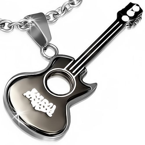 Prívesok gitara z chirurgickej ocele, grafitová a strieborná farba