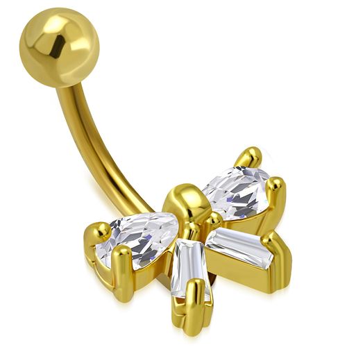 Piercing do brucha z chirurgickej ocele zlatej farby, zikrónová mašľa