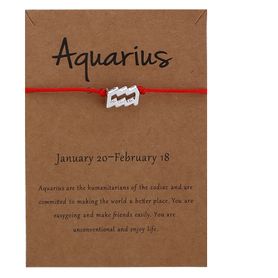 Červený náramok so znamením zverokruhu, strieborná farba - "VODNÁR"