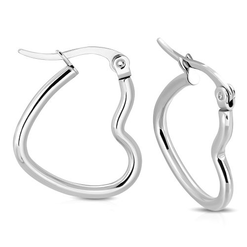 Náušnice pre ženu z ocele, srdce, strieborná farba - 23 mm