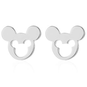 Puzetové náušnice z chirurgickej ocele, Mickey Mouse striebornej farby, výrez