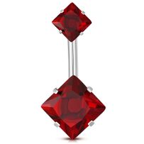 Piercing do pupka z chirurgickej ocele, červené zirkónové štvorce