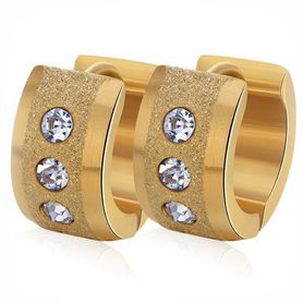 Dámske náušnice so zirkónmi, oceľ, pieskovanie, zlatá farba