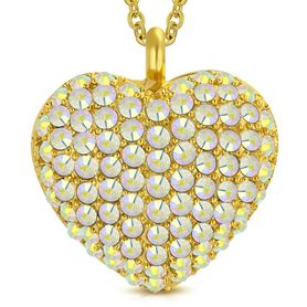 Prívesok 3D srdce so zirkónmi, chirurgická oceľ zlatej farby