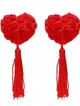 Nálepky na bradavky so strapcom, červené čipkované srdcia s ružami