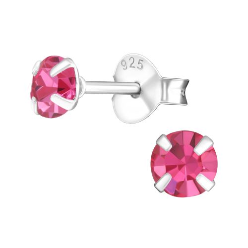 Strieborné náušnice 925, okrúhle ružové zirkóny - 4 mm
